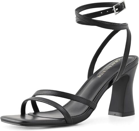 كعب بأشرطة للنساء بكعب مكتنز وكعب عالٍ ومقدمة مربعة وإبزيم للكاحل وأحذية فستان الزفاف in Kuwait