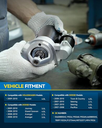 PHILTOP Starter Motor 19026N متوافق مع 2008-2010 Journey، Routan، Town & Country، Avenger، Grand Caravan، Sebring، 2007-2008 Pacifica 12V 1.2KW10 Teeth CW 04608800AE in Kuwait