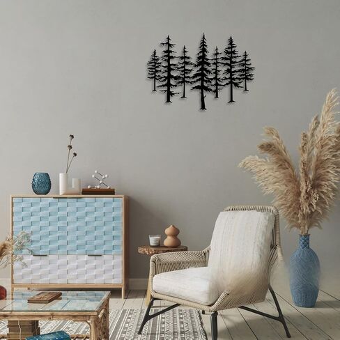 LIYOUYA Pine Tree Metal Wall Decor - Rustic Farmhouse Room Decor Simple Black Wall Art Home Decor for Living Room, Bedroom, Dining Room, Entryway (Black) in Saudi Arabia