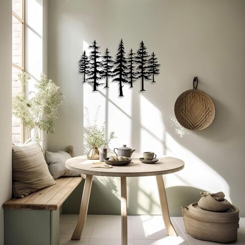 LIYOUYA Pine Tree Metal Wall Decor - Rustic Farmhouse Room Decor Simple Black Wall Art Home Decor for Living Room, Bedroom, Dining Room, Entryway (Black) in Saudi Arabia
