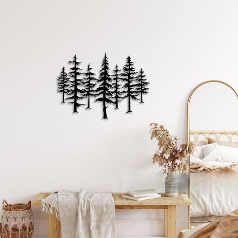LIYOUYA Pine Tree Metal Wall Decor - Rustic Farmhouse Room Decor Simple Black Wall Art Home Decor for Living Room, Bedroom, Dining Room, Entryway (Black) in Saudi Arabia