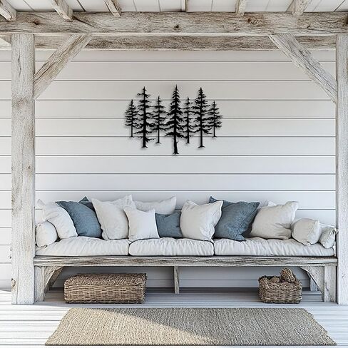 LIYOUYA Pine Tree Metal Wall Decor - Rustic Farmhouse Room Decor Simple Black Wall Art Home Decor for Living Room, Bedroom, Dining Room, Entryway (Black) in Saudi Arabia