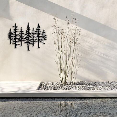LIYOUYA Pine Tree Metal Wall Decor - Rustic Farmhouse Room Decor Simple Black Wall Art Home Decor for Living Room, Bedroom, Dining Room, Entryway (Black) in Saudi Arabia