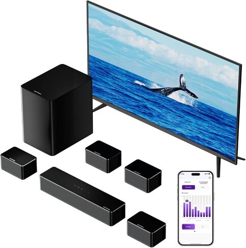 ULTIMEA 5.1 Virtual Surround Sound Bar, Peak Power 320W, 3D Surround Sound System Sound Bars for TV with Subwoofer and Rear Surround Speakers, Home Theater Surround and Bass Adjustable, Poseidon D50 in Saudi Arabia