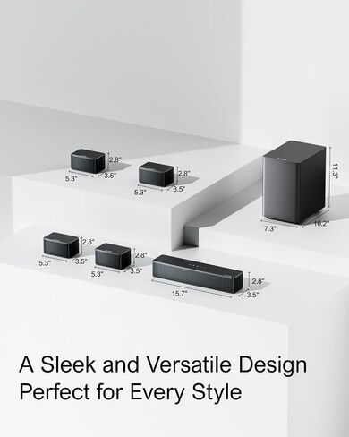 ULTIMEA 5.1 Virtual Surround Sound Bar, Peak Power 320W, 3D Surround Sound System Sound Bars for TV with Subwoofer and Rear Surround Speakers, Home Theater Surround and Bass Adjustable, Poseidon D50 in Saudi Arabia