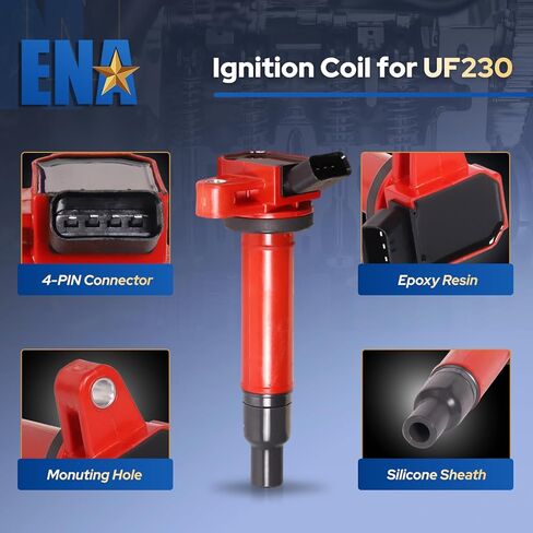 ENA Red 8 Ignition Coil V8 4.3 4.7 2000 2001 2002 2003 2004 205 2006 2007 2008 2009 Compatible with Toyota Lexus Tundra Sequoia Land Cruiser 4Runner LX470 GX470 GS430 LS430 SC430 Coils for UF230 UF493 in Saudi Arabia