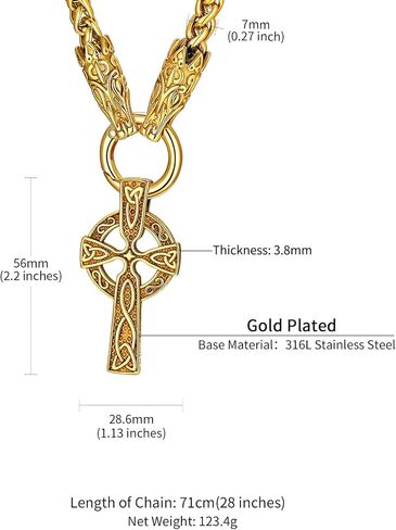 ChainsHouse Norse Viking Jewelry for Men, Wolf Head/Thor Hammer/Celtic Knot Cross Pendant with 28 Inches Chunky Chain, Stainless Steel/Black/Gold Plated Necklace, Sent Gift Box in Saudi Arabia
