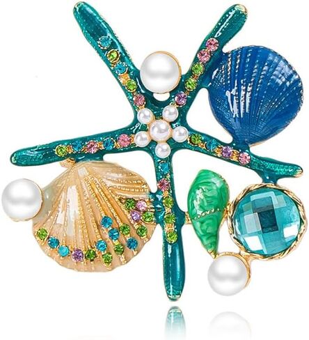 Ocean Starfish Brooch Pin for Women Men Gold Plated Charm Sea Star Lapel Pins Elegant Shell Pearl Rhinestone Starfish Brooch Summer Ocean Beach Party Jewelry Accessories in Saudi Arabia