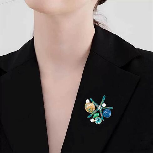 Ocean Starfish Brooch Pin for Women Men Gold Plated Charm Sea Star Lapel Pins Elegant Shell Pearl Rhinestone Starfish Brooch Summer Ocean Beach Party Jewelry Accessories in Saudi Arabia