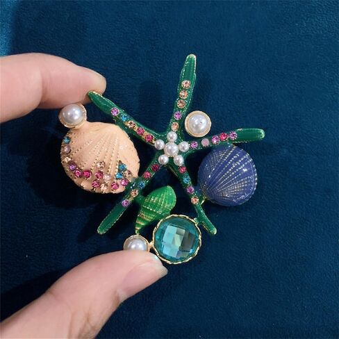 Ocean Starfish Brooch Pin for Women Men Gold Plated Charm Sea Star Lapel Pins Elegant Shell Pearl Rhinestone Starfish Brooch Summer Ocean Beach Party Jewelry Accessories in Saudi Arabia