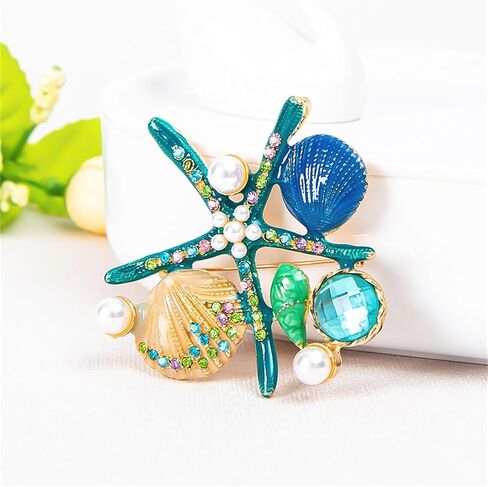 Ocean Starfish Brooch Pin for Women Men Gold Plated Charm Sea Star Lapel Pins Elegant Shell Pearl Rhinestone Starfish Brooch Summer Ocean Beach Party Jewelry Accessories in Saudi Arabia