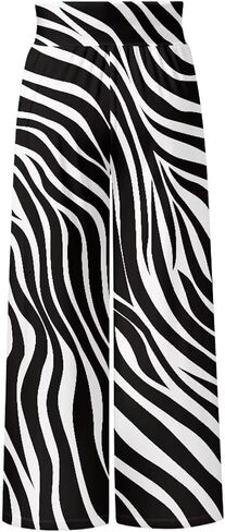 Printed Palazzo Pants for Women Casual High Waisted Wide Leg Lounge Pants with Pockets Size XS-3XL in Saudi Arabia