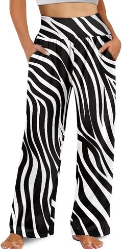 Printed Palazzo Pants for Women Casual High Waisted Wide Leg Lounge Pants with Pockets Size XS-3XL in Saudi Arabia