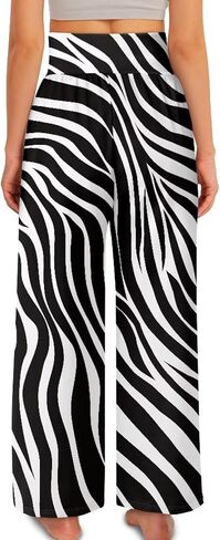 Printed Palazzo Pants for Women Casual High Waisted Wide Leg Lounge Pants with Pockets Size XS-3XL in Saudi Arabia