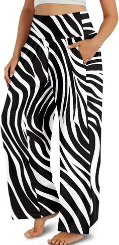 Printed Palazzo Pants for Women Casual High Waisted Wide Leg Lounge Pants with Pockets Size XS-3XL in Saudi Arabia