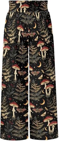 Printed Palazzo Pants for Women Casual High Waisted Wide Leg Lounge Pants with Pockets Size XS-3XL in Saudi Arabia