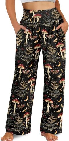 Printed Palazzo Pants for Women Casual High Waisted Wide Leg Lounge Pants with Pockets Size XS-3XL in Saudi Arabia