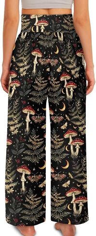 Printed Palazzo Pants for Women Casual High Waisted Wide Leg Lounge Pants with Pockets Size XS-3XL in Saudi Arabia