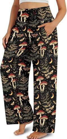 Printed Palazzo Pants for Women Casual High Waisted Wide Leg Lounge Pants with Pockets Size XS-3XL in Saudi Arabia
