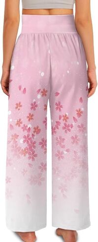 Printed Palazzo Pants for Women Casual High Waisted Wide Leg Lounge Pants with Pockets Size XS-3XL in Saudi Arabia