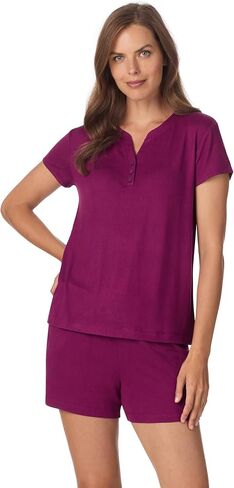 طقم بيجامة للسيدات من Anne Klein بأكمام قصيرة وشورت Henley - نسيج سترة ناعمة - ملابس نوم خفيفة الوزن وملابس نوم PJs in Saudi Arabia