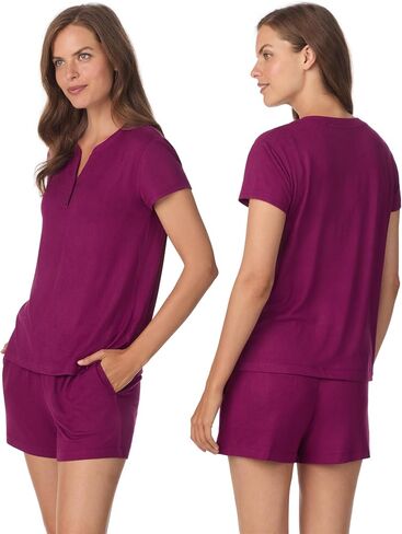 طقم بيجامة للسيدات من Anne Klein بأكمام قصيرة وشورت Henley - نسيج سترة ناعمة - ملابس نوم خفيفة الوزن وملابس نوم PJs in Saudi Arabia