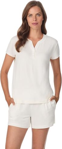 طقم بيجامة للسيدات من Anne Klein بأكمام قصيرة وشورت Henley - نسيج سترة ناعمة - ملابس نوم خفيفة الوزن وملابس نوم PJs in Kuwait