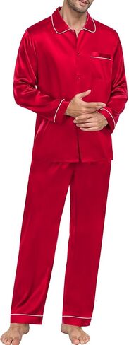 SWOMOG Family Matching Pajama Set 2Pcs Silk Satin Sleepwear Long Sleeve Button Down Loungewear Men Women with Kids in Saudi Arabia