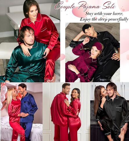 SWOMOG Family Matching Pajama Set 2Pcs Silk Satin Sleepwear Long Sleeve Button Down Loungewear Men Women with Kids in Saudi Arabia