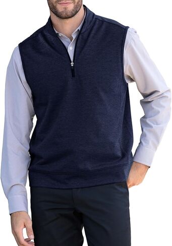 Mens Quarter Zip Sleeveless Golf Vest Pullover Stand Collar Casual Vests Outerwear in Saudi Arabia