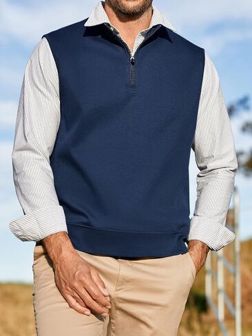 Mens Quarter Zip Sleeveless Golf Vest Pullover Stand Collar Casual Vests Outerwear in Saudi Arabia