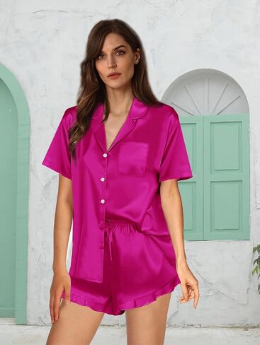 طقم بيجامات زفاف مكشكش للنساء XS-4XL طقم بيجامة حريري من الساتان للعروس ووصيفة العروس طقم ملابس نوم حريري Pj in Saudi Arabia