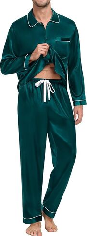 SWOMOG Family Matching Pajama Set 2Pcs Silk Satin Sleepwear Long Sleeve Button Down Loungewear Men Women with Kids in Saudi Arabia