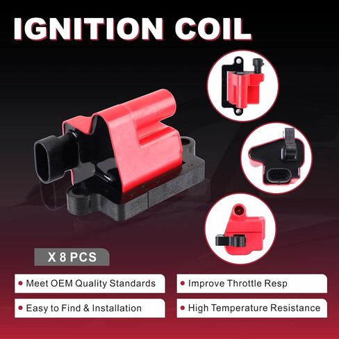 Set of 8 Square Ignition Coil 8 Platinum Spark Plug and Red Wire Set Compatible with Chevrolet Chevy GMC Hummer Avalanche Savana 1500 2500 3500 Sierra UF271 (UF271 red+748UU+41-962) in Kuwait