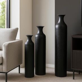 Tall Black Floor Vase 3 Pack, Extra Large Decorative Metal Standing Vases for Living Room Corner Office Home in Kuwait