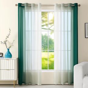 Set of 2 Chiffon Ombre Sheer Curtains, Gradient Window Curtain Panels Drapes, Grommet Top Semi Sheer, Voile Window Treatment for Girls Bedroom, Living Room, Patio Door, 52 x 84 in, Dark Green in Saudi Arabia