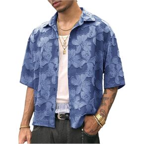 Men's Floral Button Down Crop Shirt Half Sleeve Collared Cropped Top Streetwear 70s Hippie Shirts in Kuwait