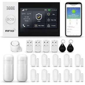 WiFi/GSM Touch Screen Alarm System for Home Security, Wireless Home Alarm 21 Piece Kit with Siren, PIR Motion Sensor, Remote Controls, Window/Door Sensor,Support SMS Push in Kuwait