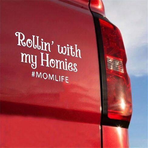 قطعتان من ملصق السيارة Rollin' with My Homies & Mom Life، ملحقات مادة الفينيل المقاومة للماء مقاس 7.09 بوصة × 4.13 بوصة، ملصق مثير للاهتمام للسيارات والشاحنات والدراجات النارية والجدران |#AZ263 (أبيض) in Kuwait