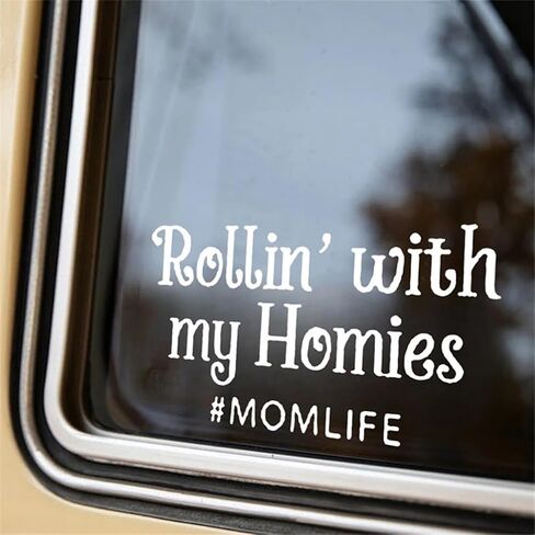 قطعتان من ملصق السيارة Rollin' with My Homies & Mom Life، ملحقات مادة الفينيل المقاومة للماء مقاس 7.09 بوصة × 4.13 بوصة، ملصق مثير للاهتمام للسيارات والشاحنات والدراجات النارية والجدران |#AZ263 (أبيض) in Kuwait