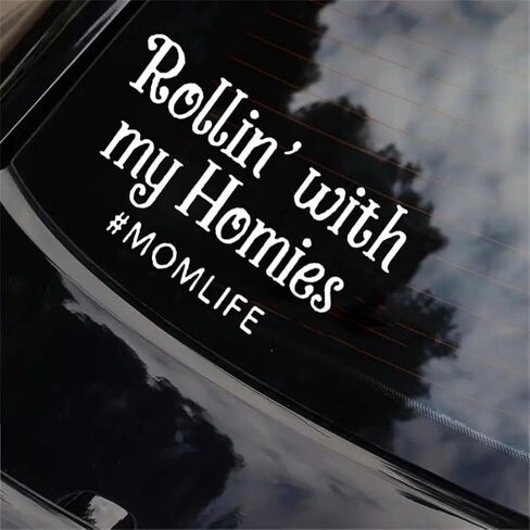 قطعتان من ملصق السيارة Rollin' with My Homies & Mom Life، ملحقات مادة الفينيل المقاومة للماء مقاس 7.09 بوصة × 4.13 بوصة، ملصق مثير للاهتمام للسيارات والشاحنات والدراجات النارية والجدران |#AZ263 (أبيض) in Kuwait