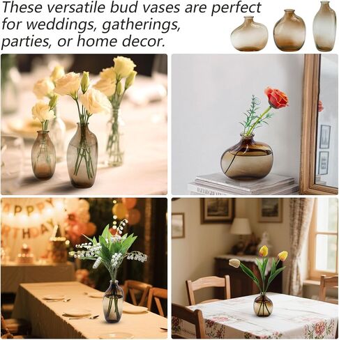 Amber Glass Bud Vases Set of 3,Small Mini Glass Vases for Flowers,Vintage Vases for Centerpieces,Flower Vase Bulk for Wedding,Table Decorations,Home Decor (Amber) in Saudi Arabia