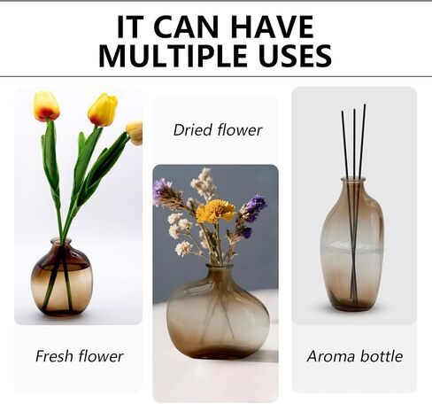 Amber Glass Bud Vases Set of 3,Small Mini Glass Vases for Flowers,Vintage Vases for Centerpieces,Flower Vase Bulk for Wedding,Table Decorations,Home Decor (Amber) in Saudi Arabia