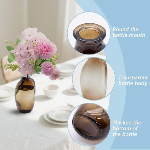 Amber Glass Bud Vases Set of 3,Small Mini Glass Vases for Flowers,Vintage Vases for Centerpieces,Flower Vase Bulk for Wedding,Table Decorations,Home Decor (Amber) in Saudi Arabia
