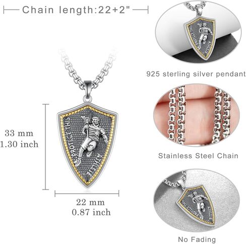 925 Sterling Silver Patron Saint of Athletes Pendant Necklace Religious Amulets Jewelry Gifts for Men in Saudi Arabia
