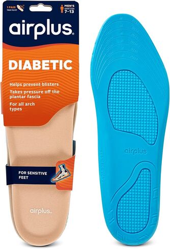 Airplus Diabetic Insoles for Sensitive Feet, Plastazote® Top Cover, Foam Cushioning, Trim to Fit, Slim Profile, Gentle Arch Support, Fits Casual, Athletic & Dress Shoes, Men's 7-13 in Saudi Arabia