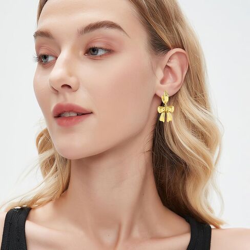 Gold Bow Drop Earrings For Women Cubic Zirconia Bowknot Dangle Earrings Statement Party Jewelry in Kuwait