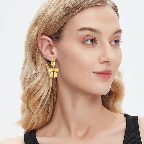 Gold Bow Drop Earrings For Women Cubic Zirconia Bowknot Dangle Earrings Statement Party Jewelry in Kuwait