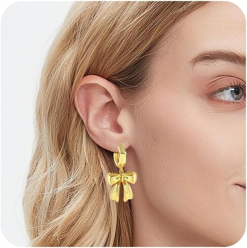 Gold Bow Drop Earrings For Women Cubic Zirconia Bowknot Dangle Earrings Statement Party Jewelry in Kuwait