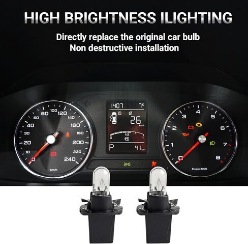 5 PCS T5 12V 1.2W Dashboard Light Bulbs, B8.5d/BAX10d Miniature Light Bulb, Instrument Light for Car Internal with Twist Socket, Universal Car Lighting Bulb (White #D1001) in Saudi Arabia